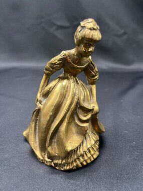 Vtg Brass Figural Bell Depicting a Victorian Lady in an Ornate Crinoline Dress